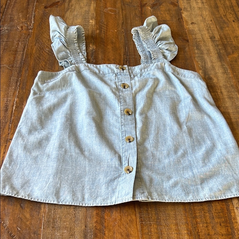 J. Crew Blue Button-Front Ruffle Blouse - Picture 5 of 13